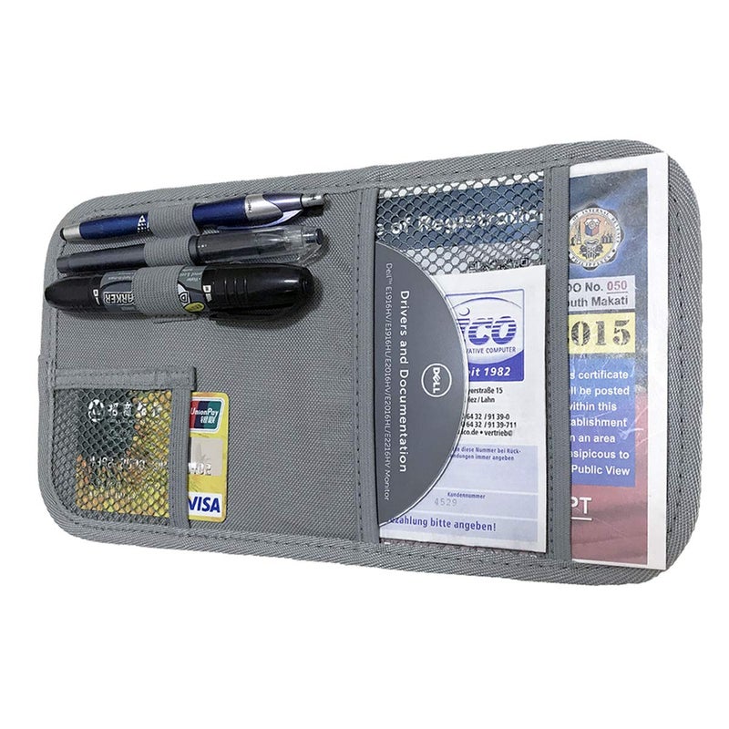 ZugGear Car Sun Visor Organizer, Auto Visor Holder Interior Accessories Pocket Organizer - Car Registration Holder Document Storage Pouch Pen holder - Grey - Image 1